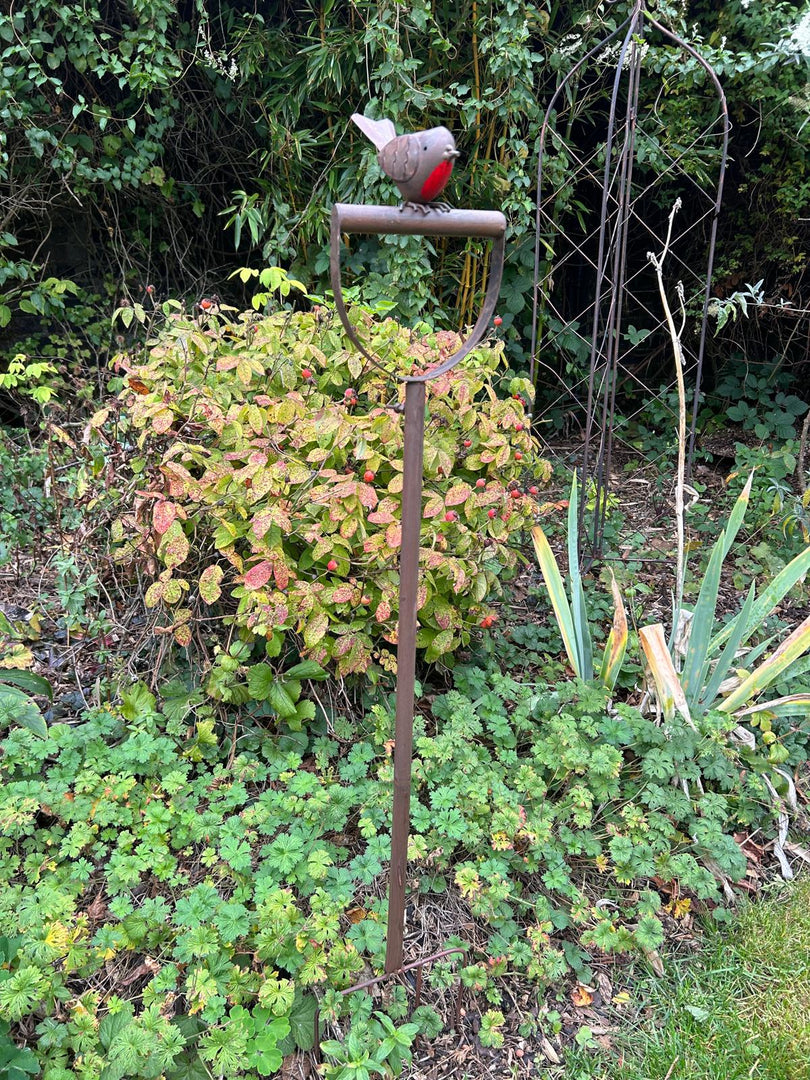 Garden Fork With Robin Stake British Bird Metal Rustic Gift Brown Decoration