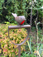 Garden Fork With Robin Stake British Bird Metal Rustic Gift Brown Decoration