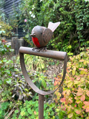 Garden Fork With Robin Stake British Bird Metal Rustic Gift Brown Decoration