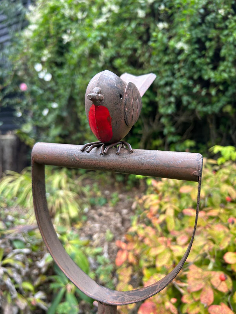 Garden Fork With Robin Stake British Bird Metal Rustic Gift Brown Decoration