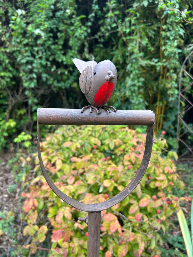 Garden Fork With Robin Stake British Bird Metal Rustic Gift Brown Decoration