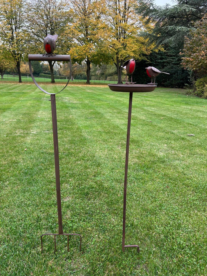 Garden Fork With Robin Stake British Bird Metal Rustic Gift Brown Decoration