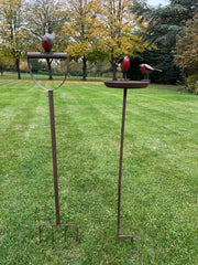 Garden Fork With Robin Stake British Bird Metal Rustic Gift Brown Decoration