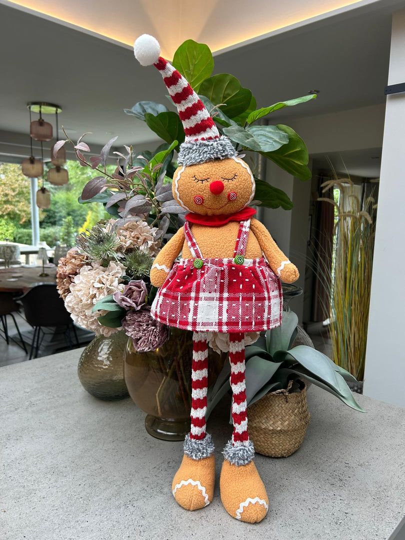 Festive Mr & Mrs Gingerbread Plush Standing Extendable Legs Xmas Gift Decorations