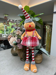 Festive Mr & Mrs Gingerbread Plush Standing Extendable Legs Xmas Gift Decorations