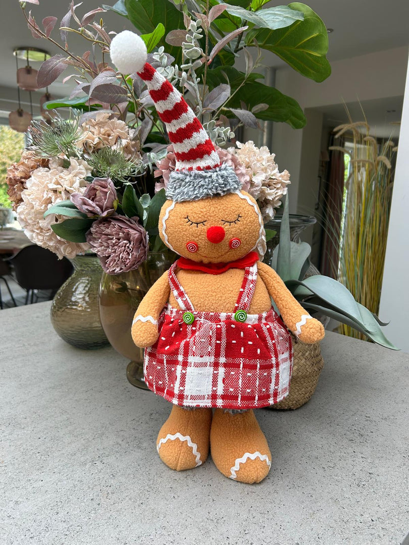Festive Mr & Mrs Gingerbread Plush Standing Extendable Legs Xmas Gift Decorations