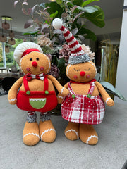 Festive Mr & Mrs Gingerbread Plush Standing Extendable Legs Xmas Gift Decorations