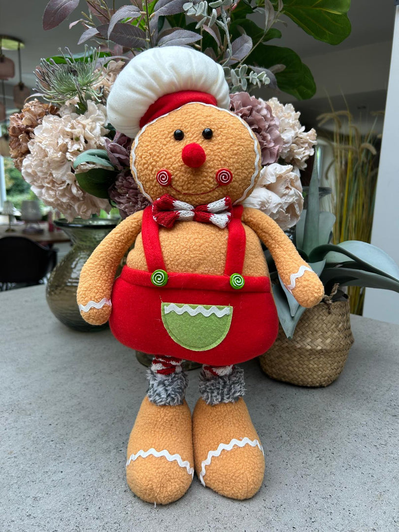 Festive Mr & Mrs Gingerbread Plush Standing Extendable Legs Xmas Gift Decorations