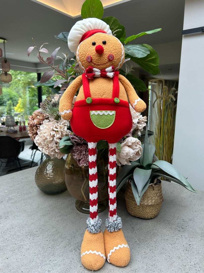 Festive Mr & Mrs Gingerbread Plush Standing Extendable Legs Xmas Gift Decorations