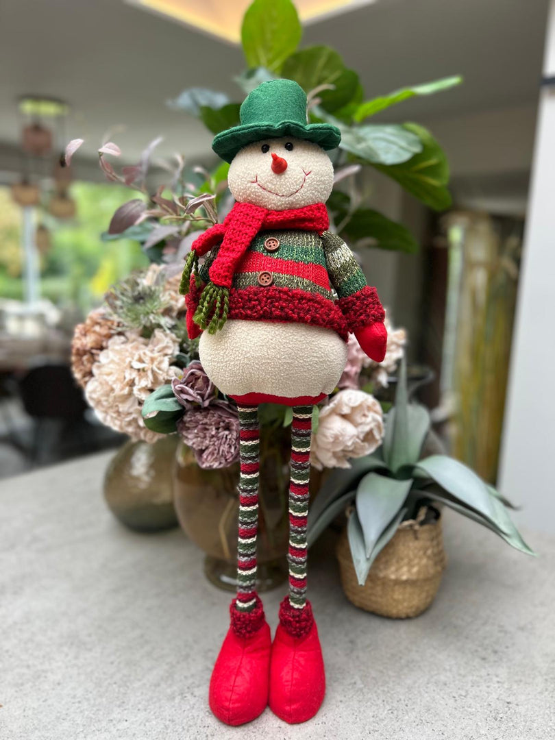Festive Mr & Mrs Snowman Plush Standing Extendable Legs Xmas Gift Decorations