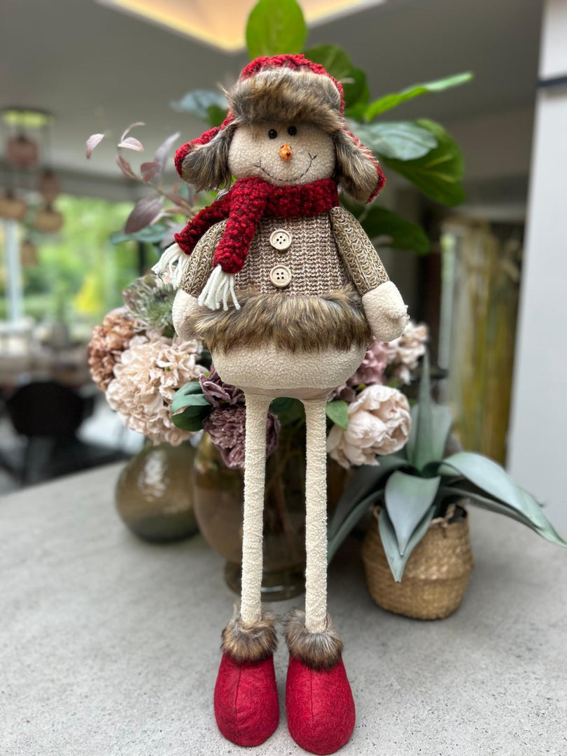 Festive Mr & Mrs Snowman Plush Standing Extendable Legs Xmas Gift Decorations