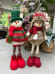 Festive Mr & Mrs Snowman Plush Standing Ornaments Xmas Gift Winter Decorations