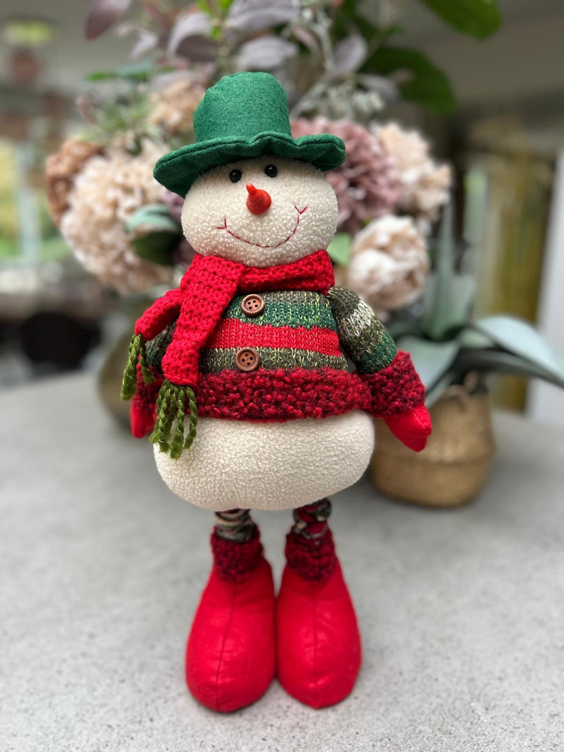 Festive Mr & Mrs Snowman Plush Standing Extendable Legs Xmas Gift Decorations