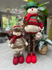 Festive Mr & Mrs Snowman Plush Standing Extendable Legs Xmas Gift Decorations