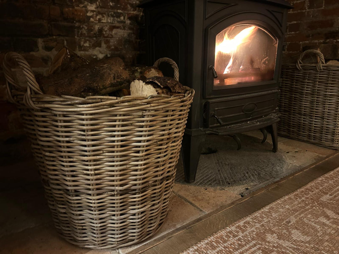 Round Kubu Wicker Rattan Laundry Log Storage Kindling Basket NO Liner Tapered