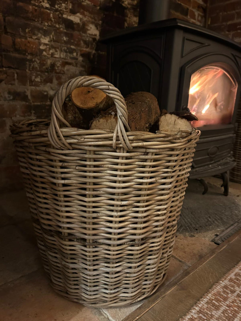 Round Kubu Wicker Rattan Laundry Log Storage Kindling Basket NO Liner Tapered