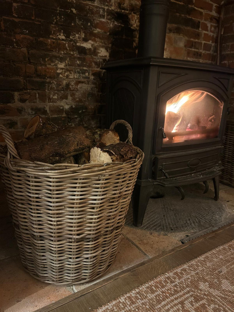 Round Kubu Wicker Rattan Laundry Log Storage Kindling Basket NO Liner Tapered