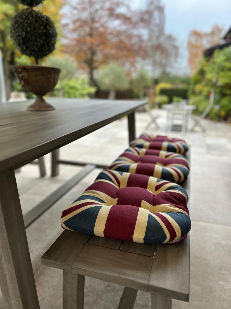 Union Jack UK Vintage Seat Pad Set of 2 or 4 Kitchen Chair Cushion Tie On 37cm
