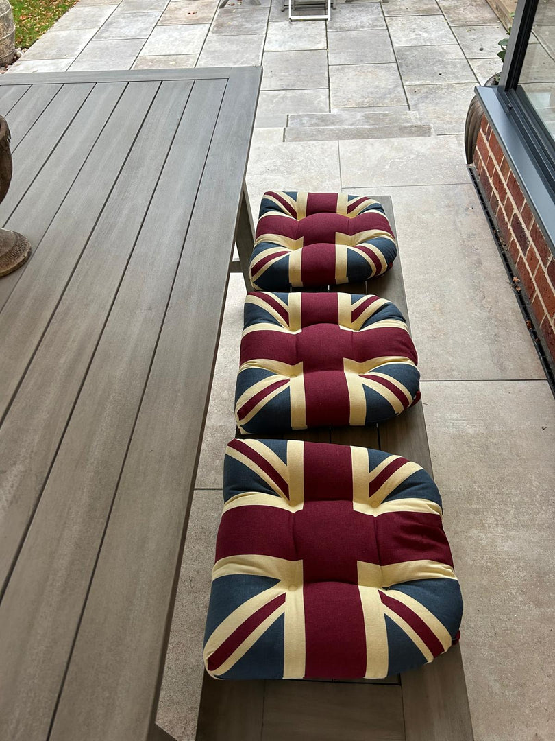 Union Jack UK Vintage Seat Pad Set of 2 or 4 Kitchen Chair Cushion Tie On 37cm