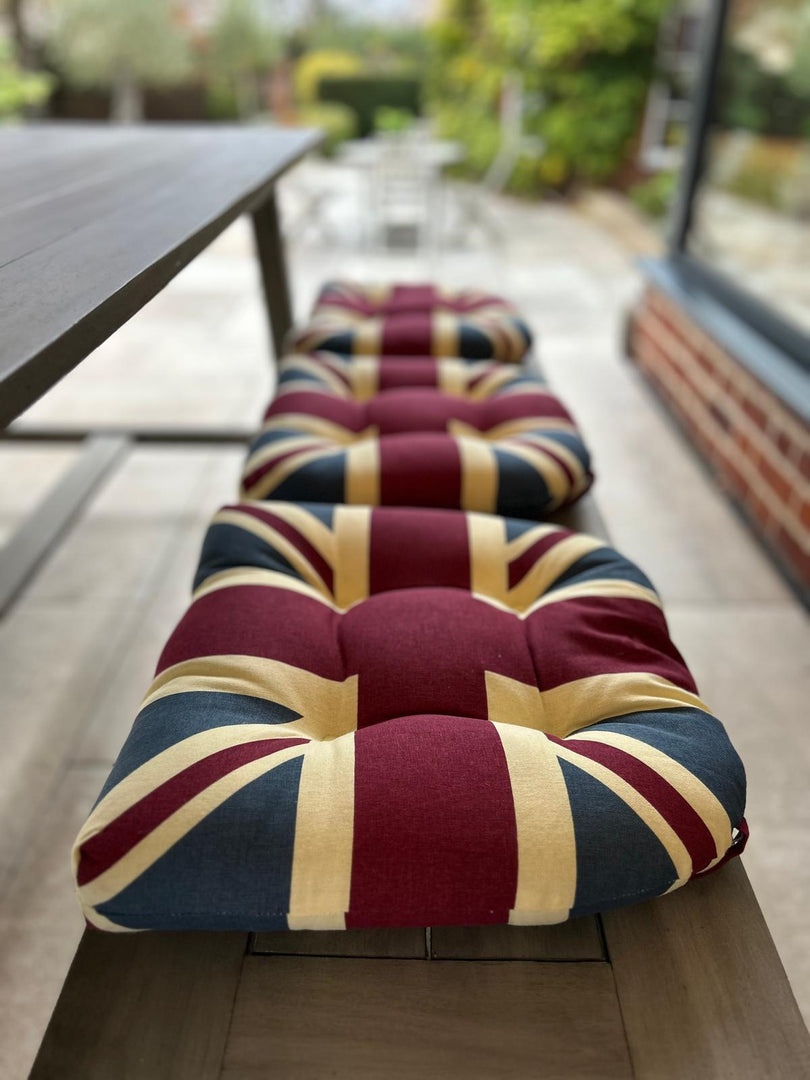 Union Jack UK Vintage Seat Pad Set of 2 or 4 Kitchen Chair Cushion Tie On 37cm