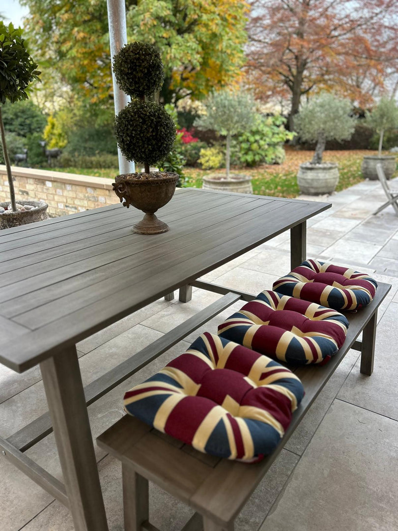 Union Jack UK Vintage Seat Pad Set of 2 or 4 Kitchen Chair Cushion Tie On 37cm
