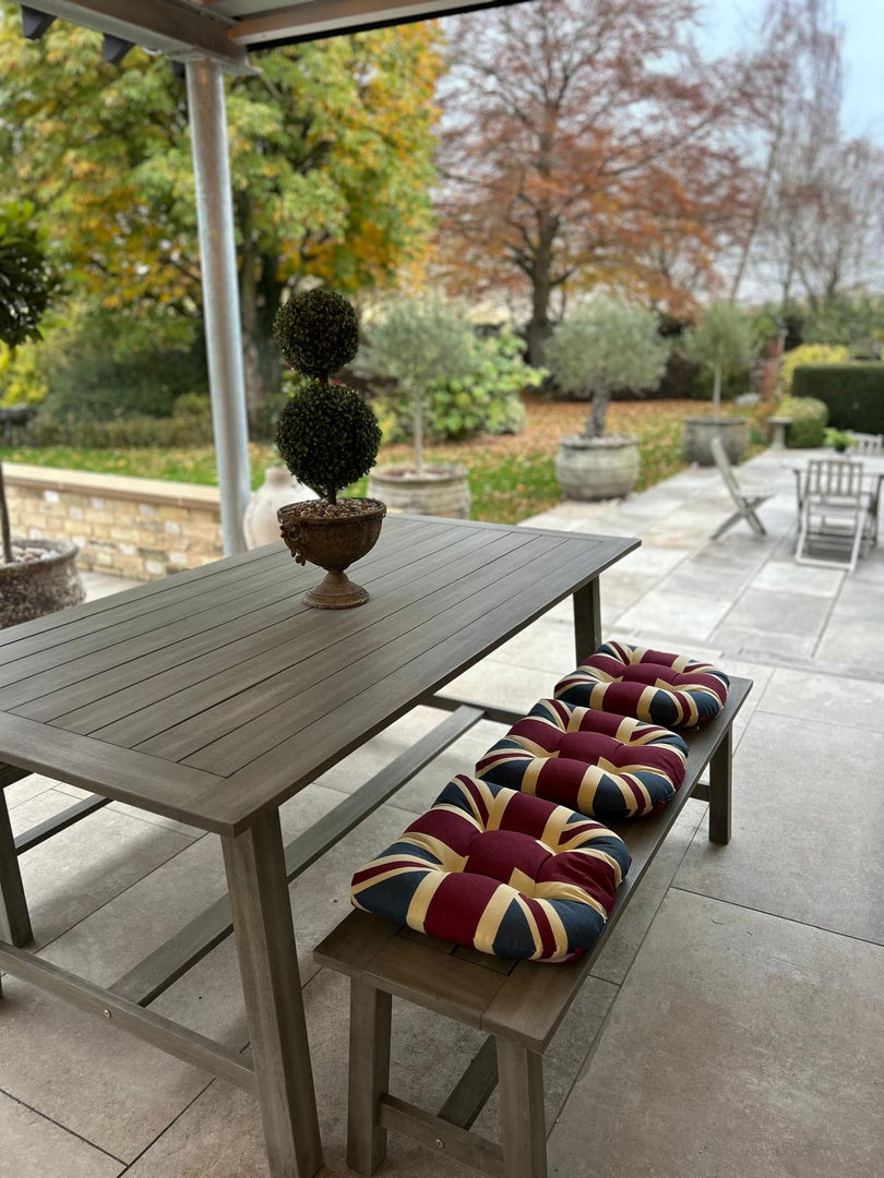 Union Jack UK Vintage Seat Pad Set of 2 or 4 Kitchen Chair Cushion Tie On 37cm