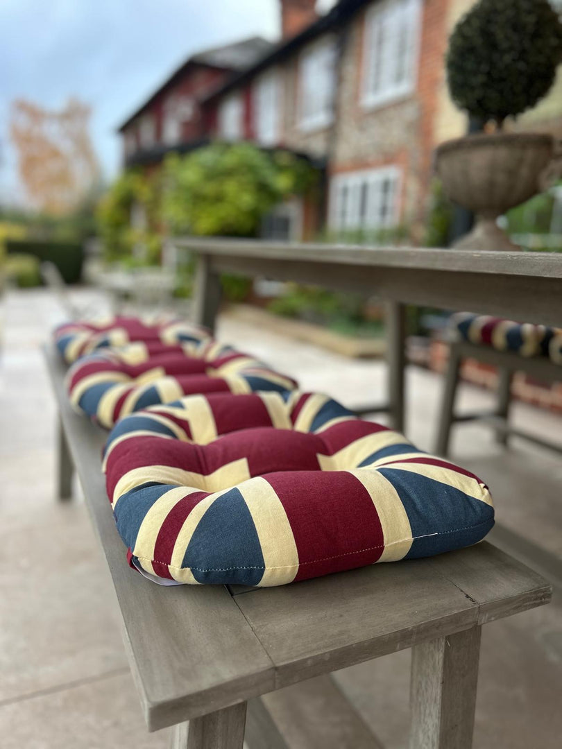 Union Jack UK Vintage Seat Pad Set of 2 or 4 Kitchen Chair Cushion Tie On 37cm