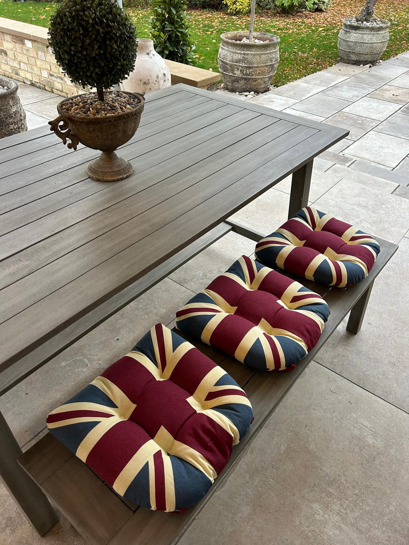 Union Jack UK Vintage Seat Pad Set of 2 or 4 Kitchen Chair Cushion Tie On 37cm