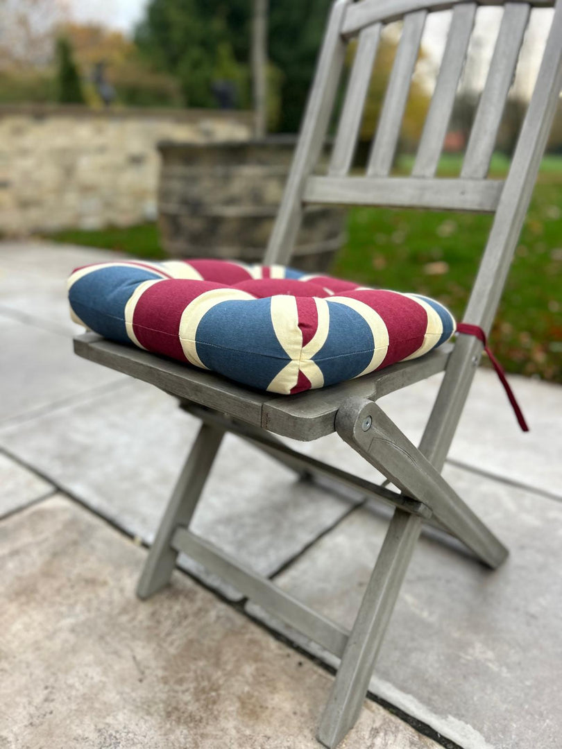 Union Jack UK Vintage Seat Pad Set of 2 or 4 Kitchen Chair Cushion Tie On 37cm