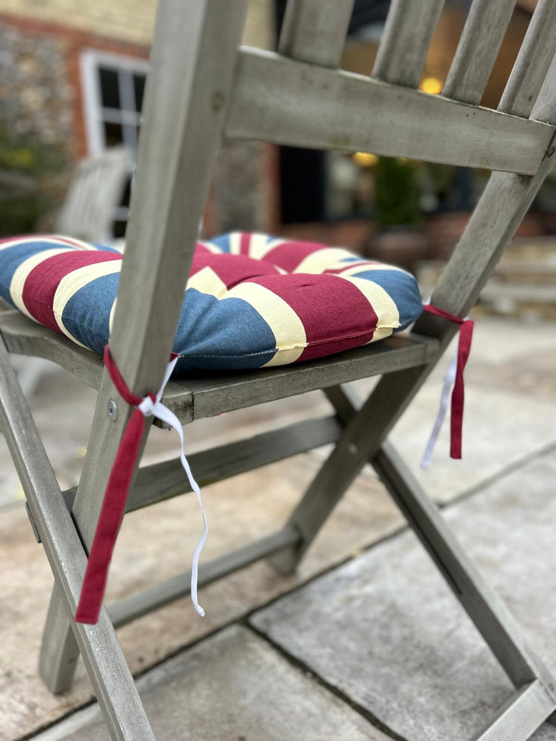 Union Jack UK Vintage Seat Pad Set of 2 or 4 Kitchen Chair Cushion Tie On 37cm