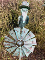 Verdigris Crow Windmill Garden Decoration Windspinner Stake