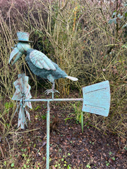 Verdigris Crow Windmill Garden Decoration Windspinner Stake