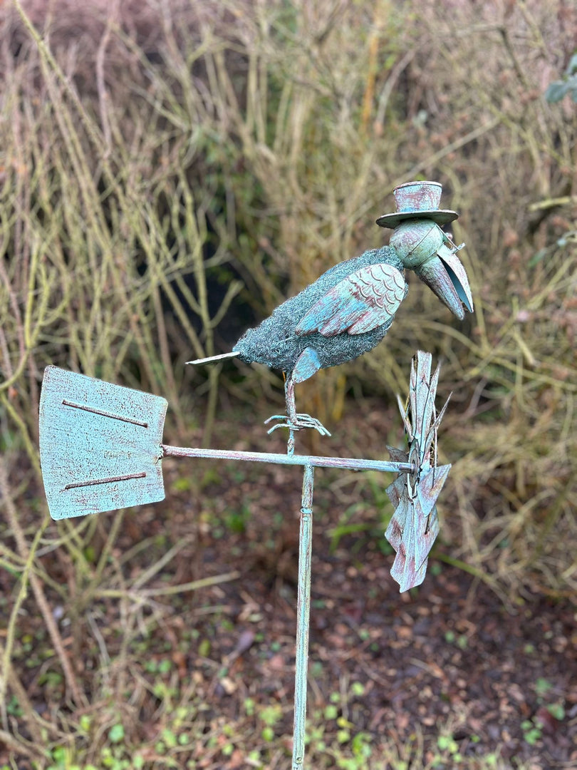 Verdigris Crow Windmill Garden Decoration Windspinner Stake