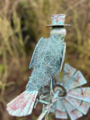 Verdigris Crow Windmill Garden Decoration Windspinner Stake
