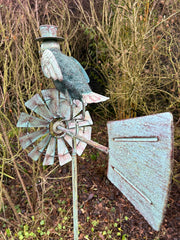 Verdigris Crow Windmill Garden Decoration Windspinner Stake