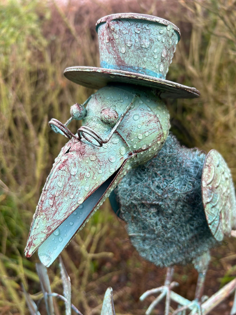 Verdigris Crow Windmill Garden Decoration Windspinner Stake