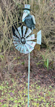 Verdigris Crow Windmill Garden Decoration Windspinner Stake