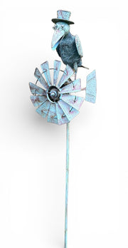 Verdigris Crow Windmill Garden Decoration Windspinner Stake