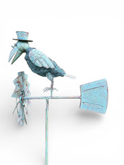 Verdigris Crow Windmill Garden Decoration Windspinner Stake