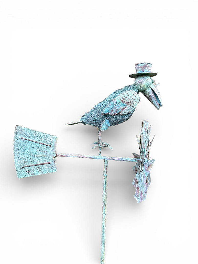 Verdigris Crow Windmill Garden Decoration Windspinner Stake