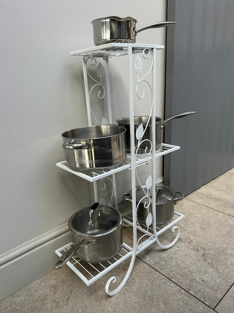 3 Tier White Metal Shelf Decorative Shelves Freestanding Unit Plant Display