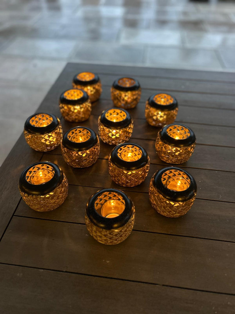Set Of 12 Black & Gold Sienna T-Light Decorative Candle Holder Garden Decoration