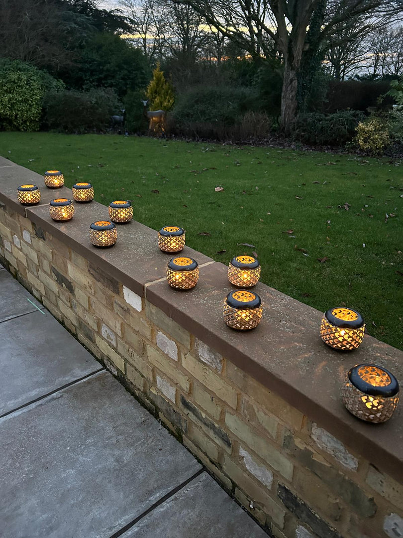 Set Of 12 Black & Gold Sienna T-Light Decorative Candle Holder Garden Decoration