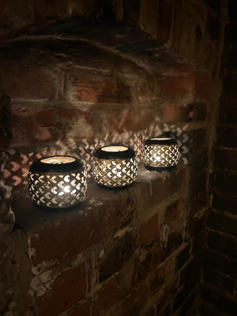Set Of 12 Large Sienna Black Gold T-Light Decorative Candle Holder Garden Decor