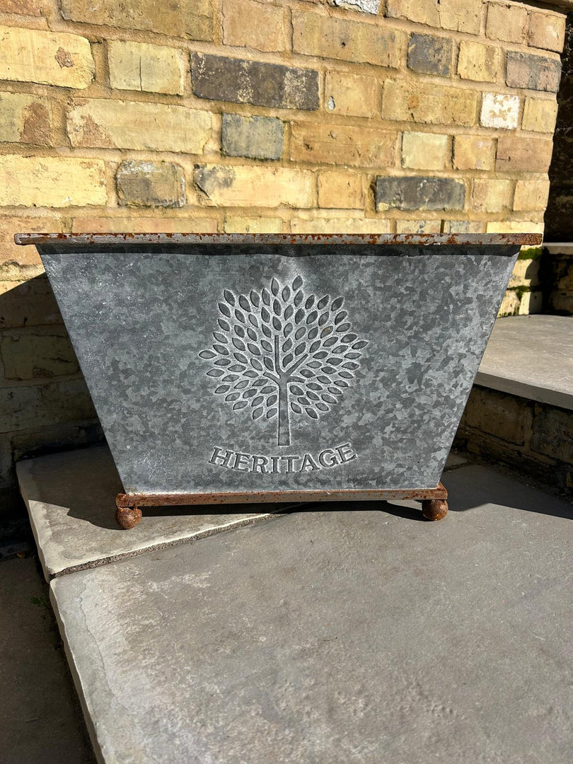 50cm Zinc Trough Planter Garden Flowers Trees Embossed Galvanised Effect