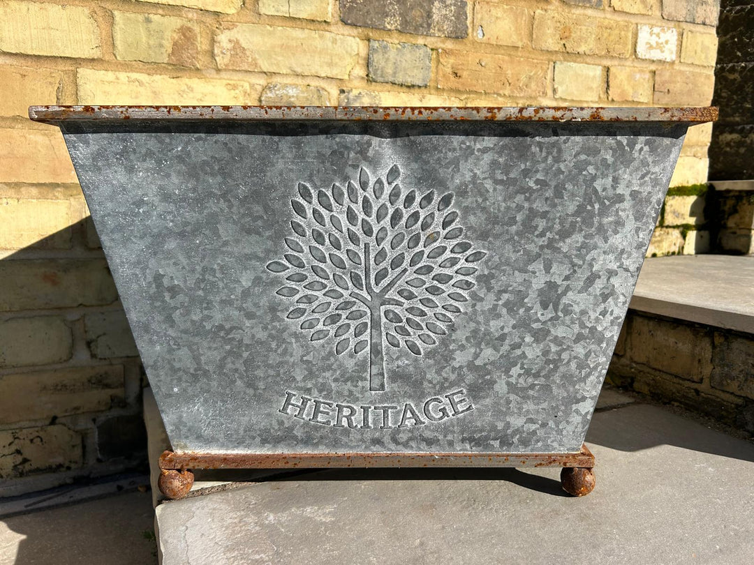 50cm Zinc Trough Planter Garden Flowers Trees Embossed Galvanised Effect