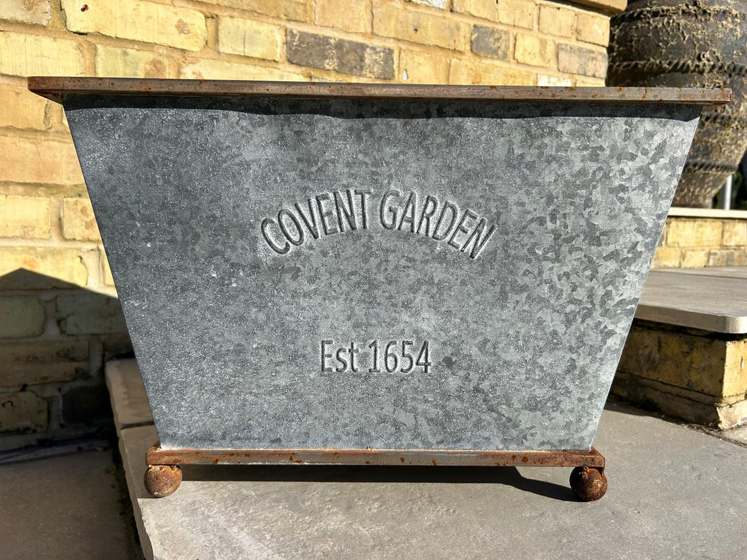 50cm Zinc Trough Planter Garden Flowers Trees Embossed Galvanised Effect