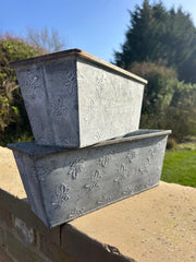 Set Of 2 Bee Zinc Rectangular Garden Planters Plant Herb Pot Embossed