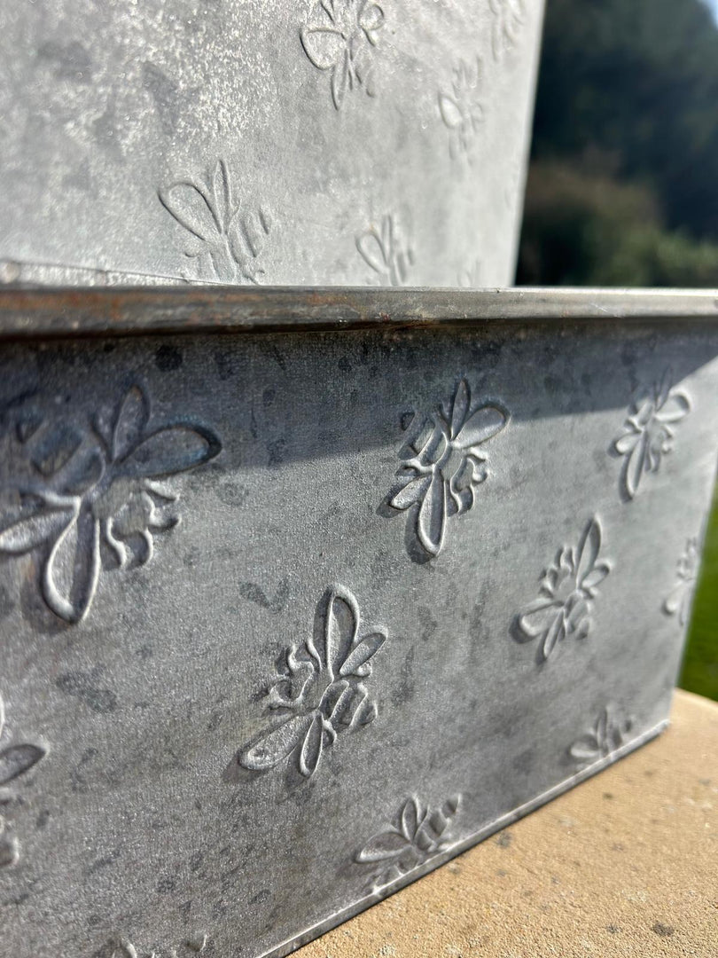 Set Of 2 Bee Zinc Rectangular Garden Planters Plant Herb Pot Embossed