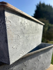 Set Of 2 Bee Zinc Rectangular Garden Planters Plant Herb Pot Embossed